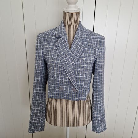 Zara Blazer kariert blau weiss grau Grösse XS kurz 