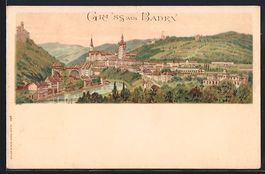 Litho Baden, Teilansicht mit Kirche