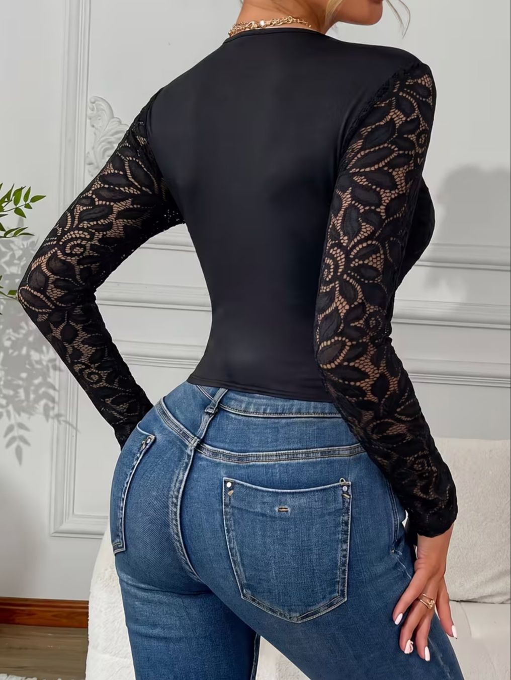 Camicette: Spitzenbluse mit Schnürdetail – Nuovo e nell'imballaggio originale da Reinach BL venduto da Deinfashion 1