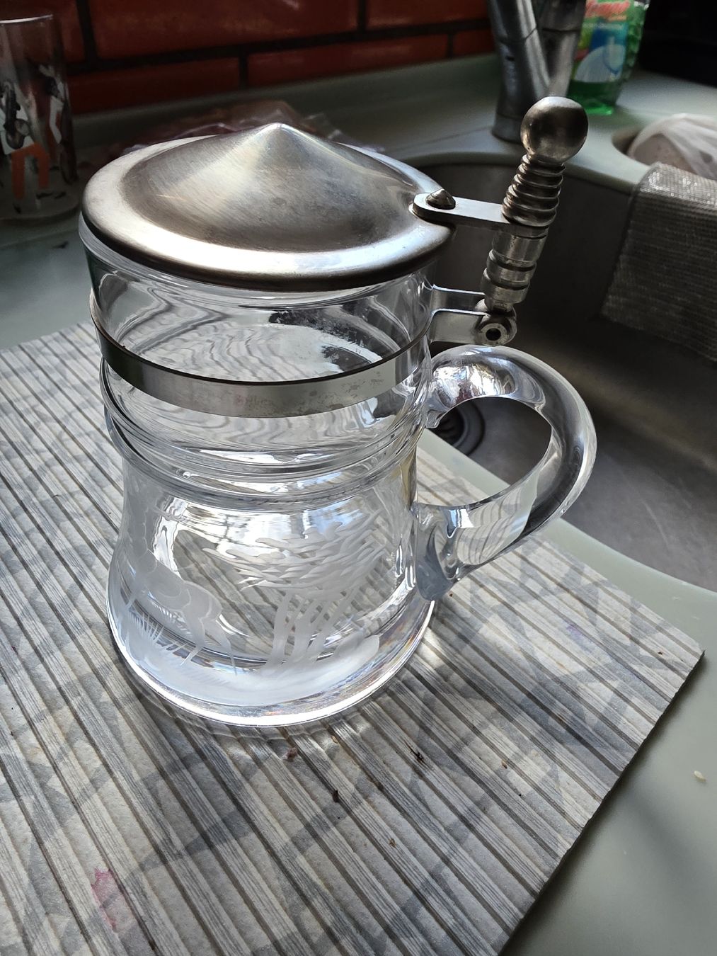 Bicchieri: Bleikristall Beer Mug with Pewter Lid Engraved – Nuovo (secondo la descrizione) da Hinwil venduto da Ehretstock8 1