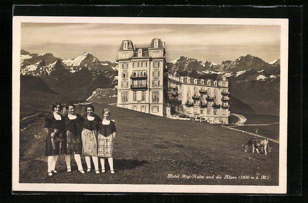 Cartoline postali: Rigi-Kulm, Hotel Rigi-Kulm mit den Alpen – Usato da Berlin venduto da bartko-reher