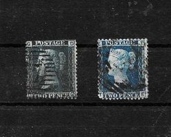 ENGLAND 2 x TWO PENCE blue KÖNIGIN VICTORIA um 1850