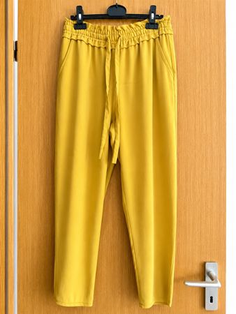 Pantaloni gialli da donna elastico vita con coulisse taglia 