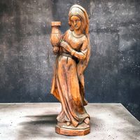 Ancienne grande sculpture bois de chêne "La porteuse d'eau"