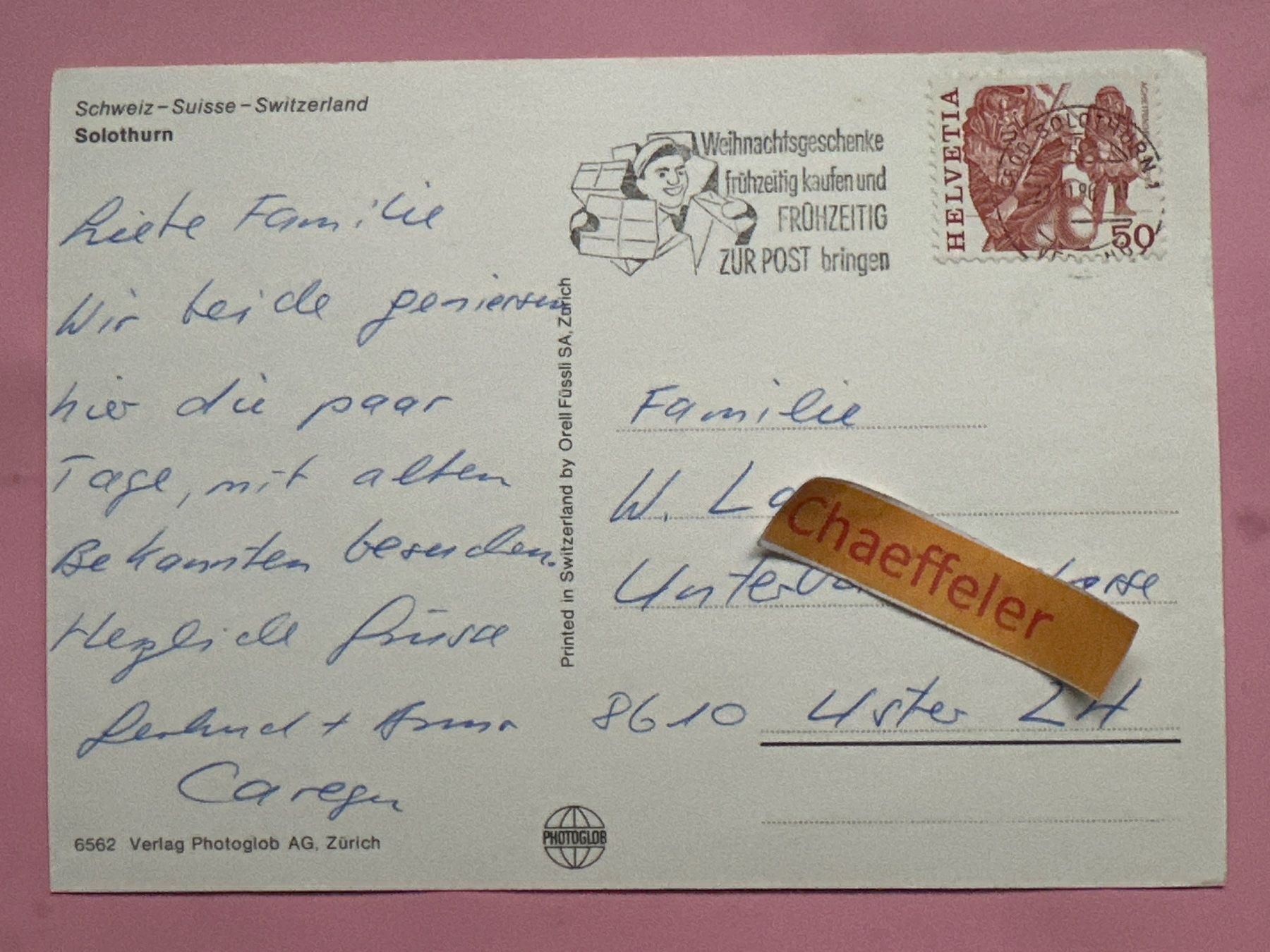 Ansichtskarten: 1986 Gruss aus Solothurn – Gebraucht aus Zürich von Chaeffeler 1