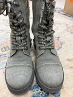 Zadig & Voltaire Khaki Canvas Boots Sz 39 Wing Detail Lace U