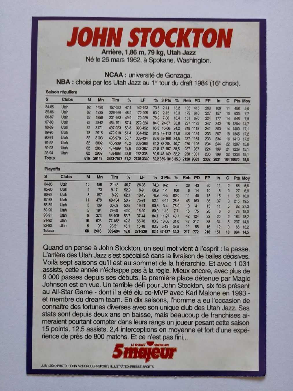 Sammelbilder & Trading cards: Fiche John Stockton - 5 majeur – Gebraucht aus Lausanne von the_p2w5 1