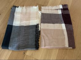 Schals Karomuster beige grau mit Fransen unbenutzt