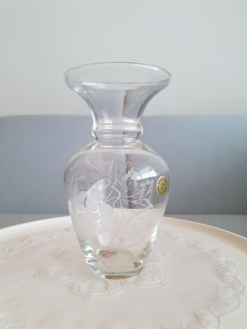 Vasen & Gefässe: 1982 " Italien " Glasvase mit einer Traube graviert – Neu (gemäss Beschreibung) aus Savièse von qm2710 8