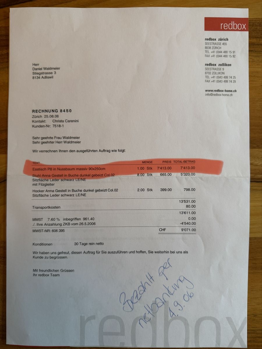 Tavoli: Esstisch Nussbaum Holz massiv 250x90 – Usato da Adliswil venduto da daniel.waldmeier 7