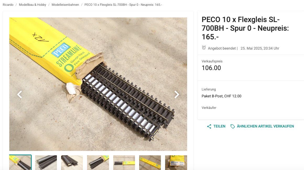 Modellini di ferrovie: PECO 8 x Flexgleis/Gerade - Spur 0 – Usato da Winterthur venduto da Monstera 7
