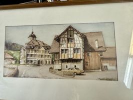 Hermann Blaschke Aquarell 28x14cm Oberglatt Original sign.