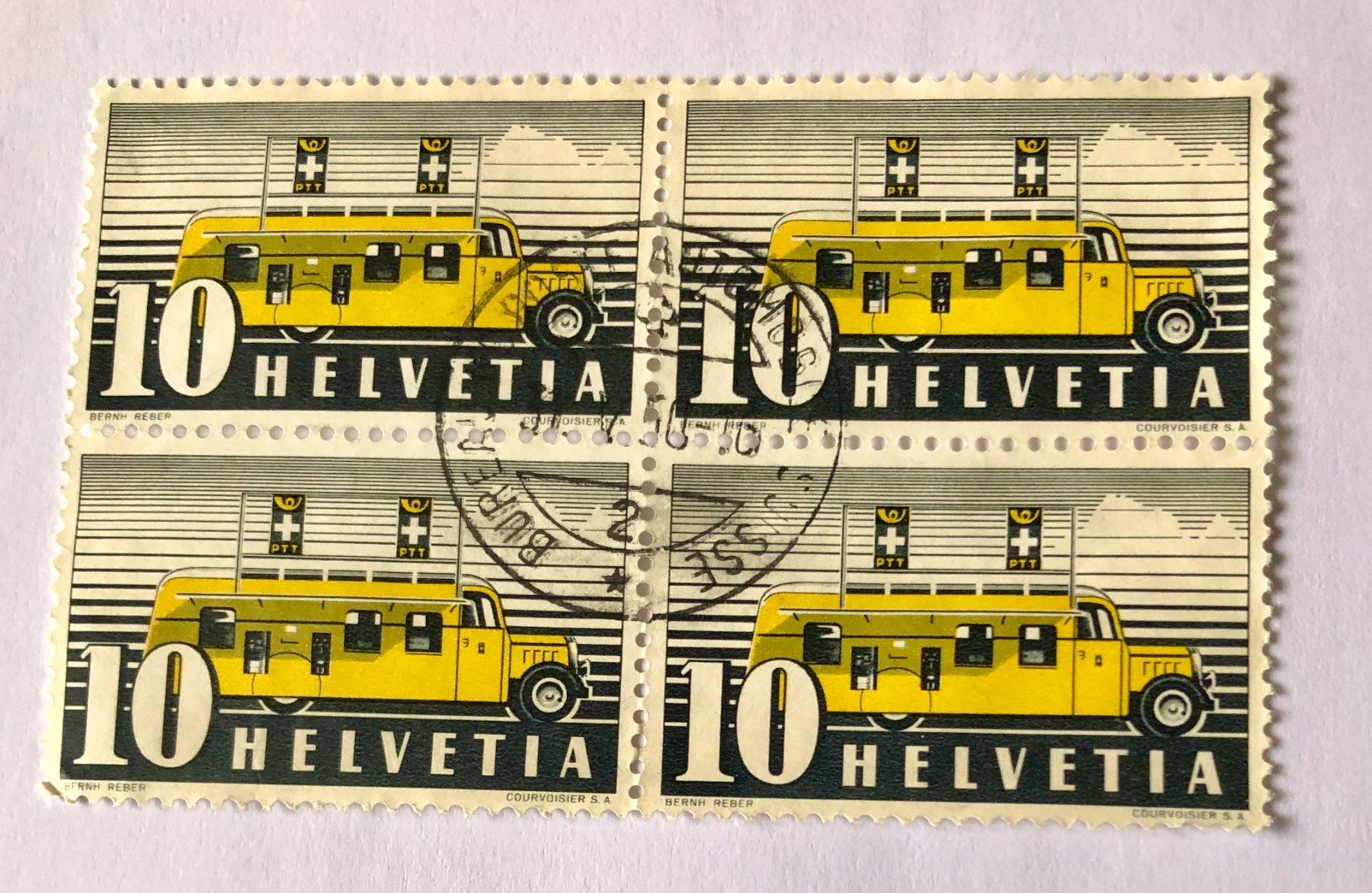 Tutti i francobolli: 4er Block  mit Stempel  1937 Automobilpostbureau   – Usato da Aarau venduto da Billa007