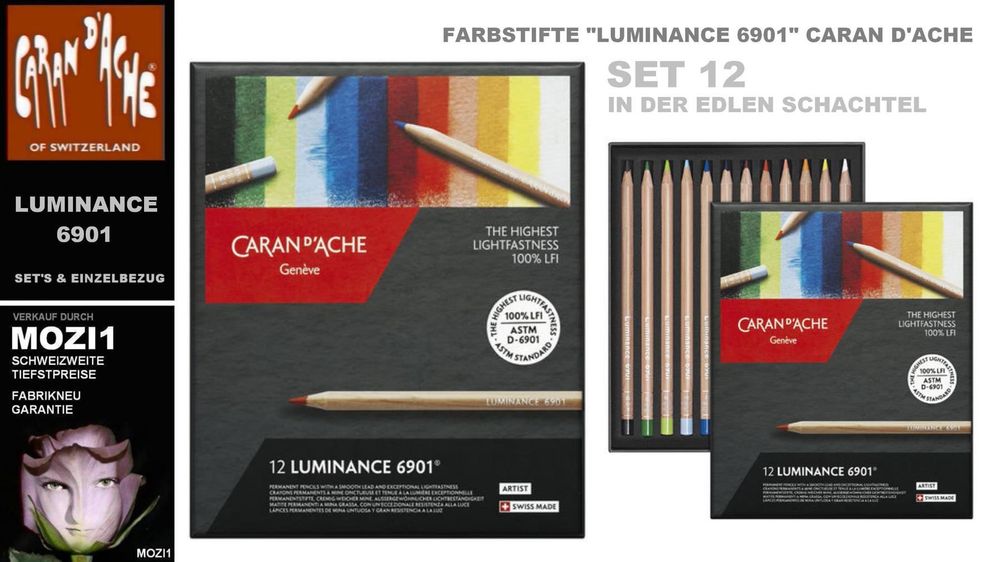 Caran D'Ache Crayons De Couleur 6901.712 – Lot De 12 Couleurs, Bois Cèdre FSC, Mines Cireuses 3,8 Mm, Couleurs Intenses Et Lumineuses