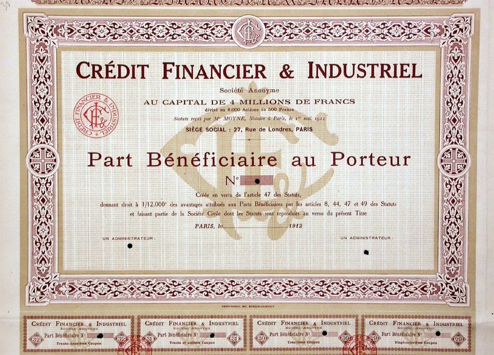 Documenti: Crédit Financier & Industriel SA, Paris - 1912 – Usato da Solothurn venduto da Sgasche