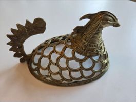 Boîte décorative oiseau en laiton et bois