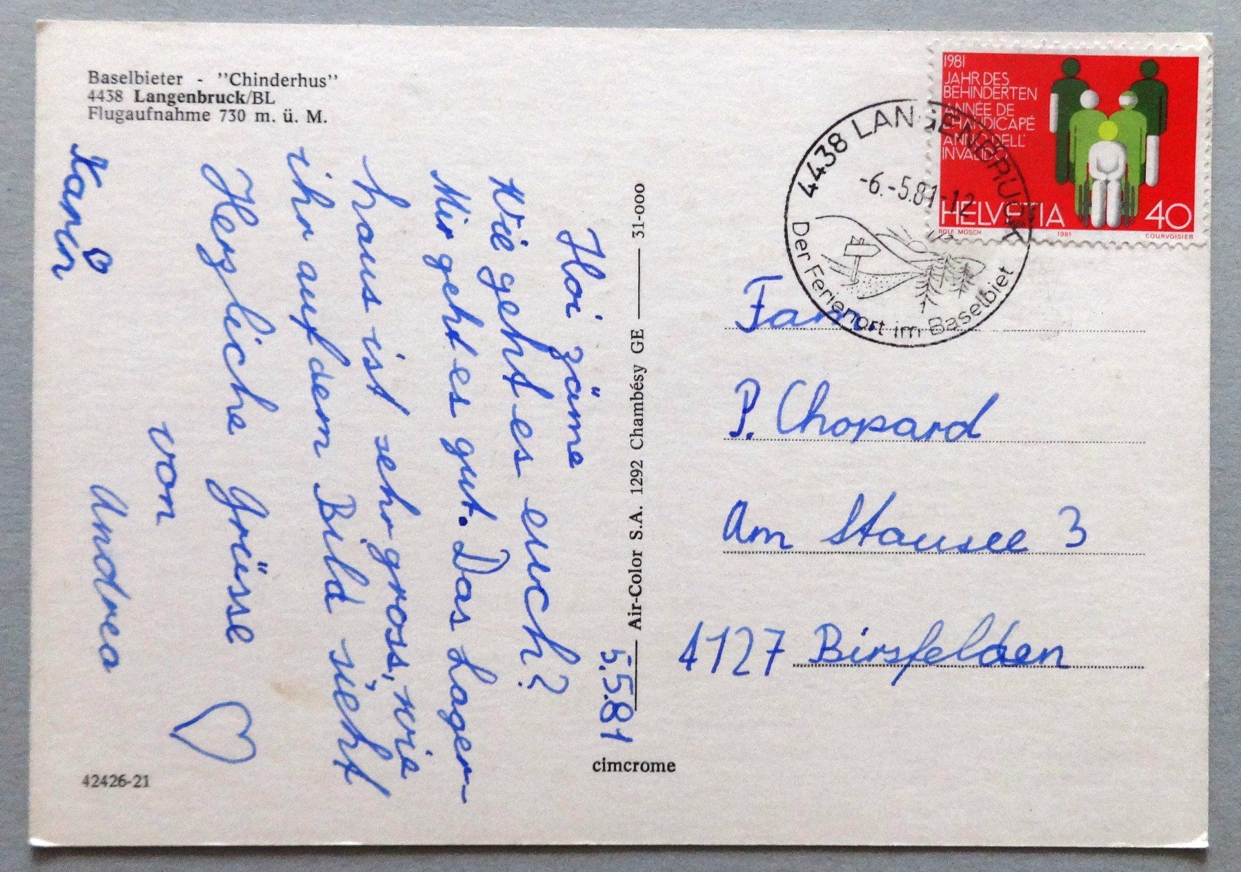 Cartes postales: Baselbieter "Chinderhus", Langenbruck/BBL – D'occasion à Fétigny par Billy2miny 1