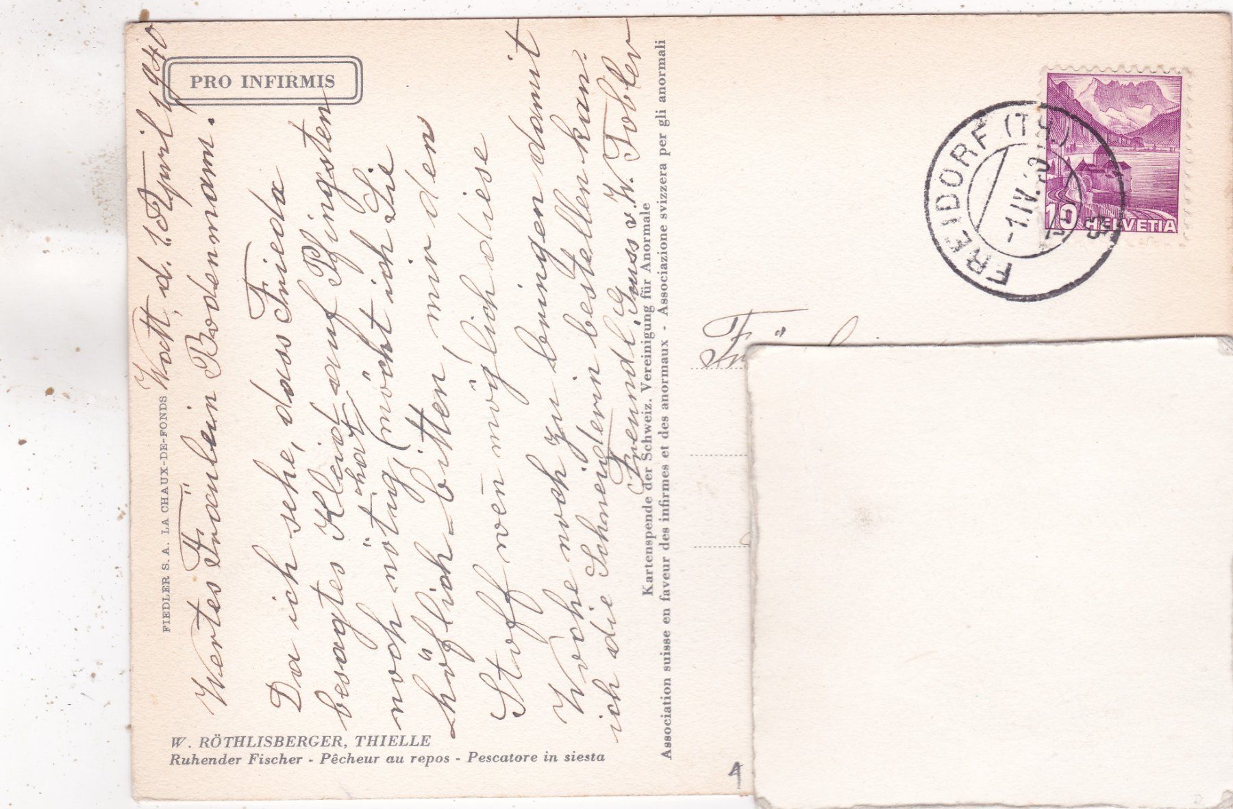 Cartoline postali: Kitsch Kunst Ruhender Fischer Röthlisberger 1940 – Usato da Herisau venduto da Lisegrat2008 1