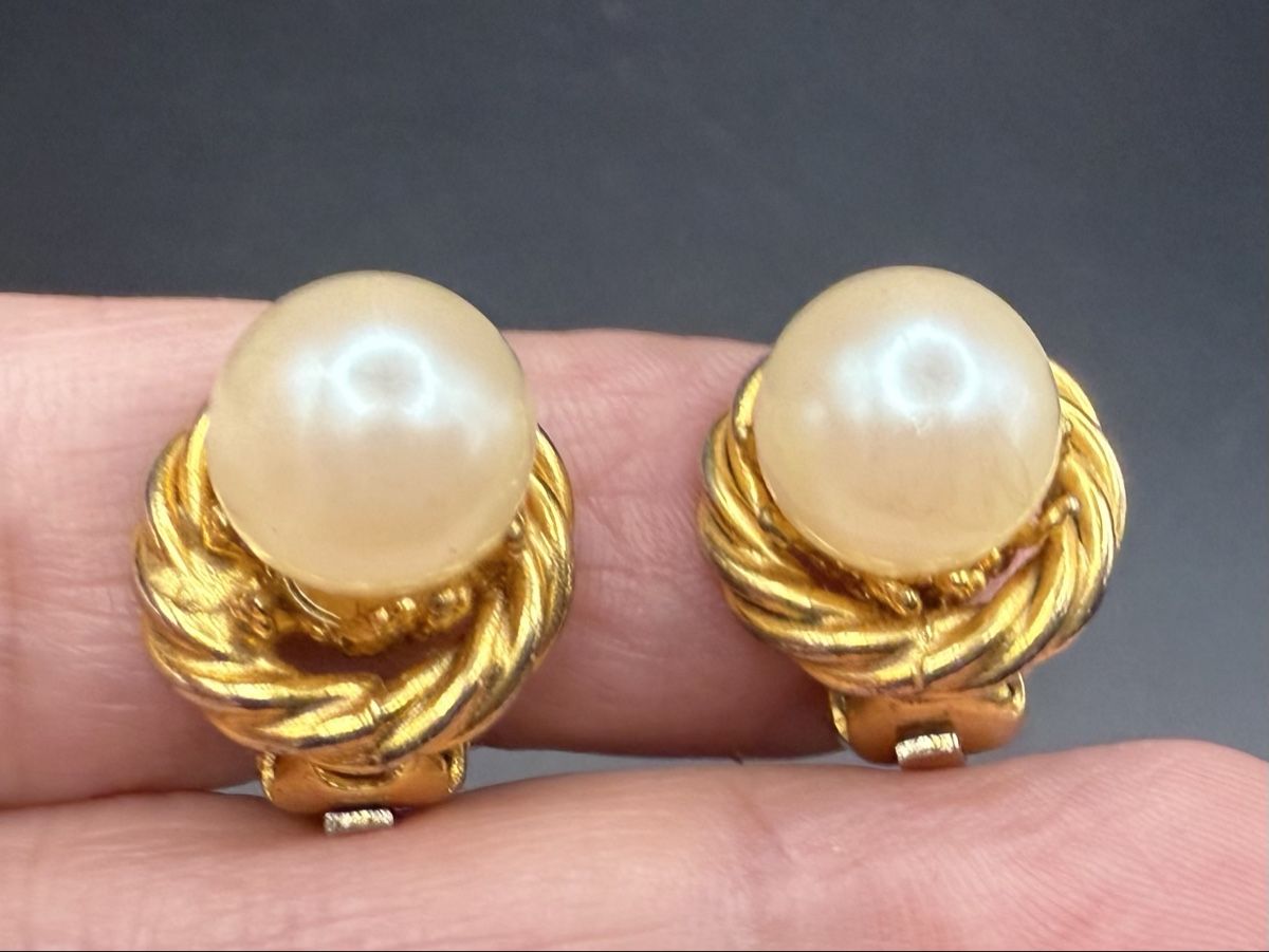 Orecchini pendenti & Orecchini a lobo: Vintage Goldfarbene Ohrringe mit Perlen, Clip – Usato da Lamone venduto da LaCantinaMagica 4