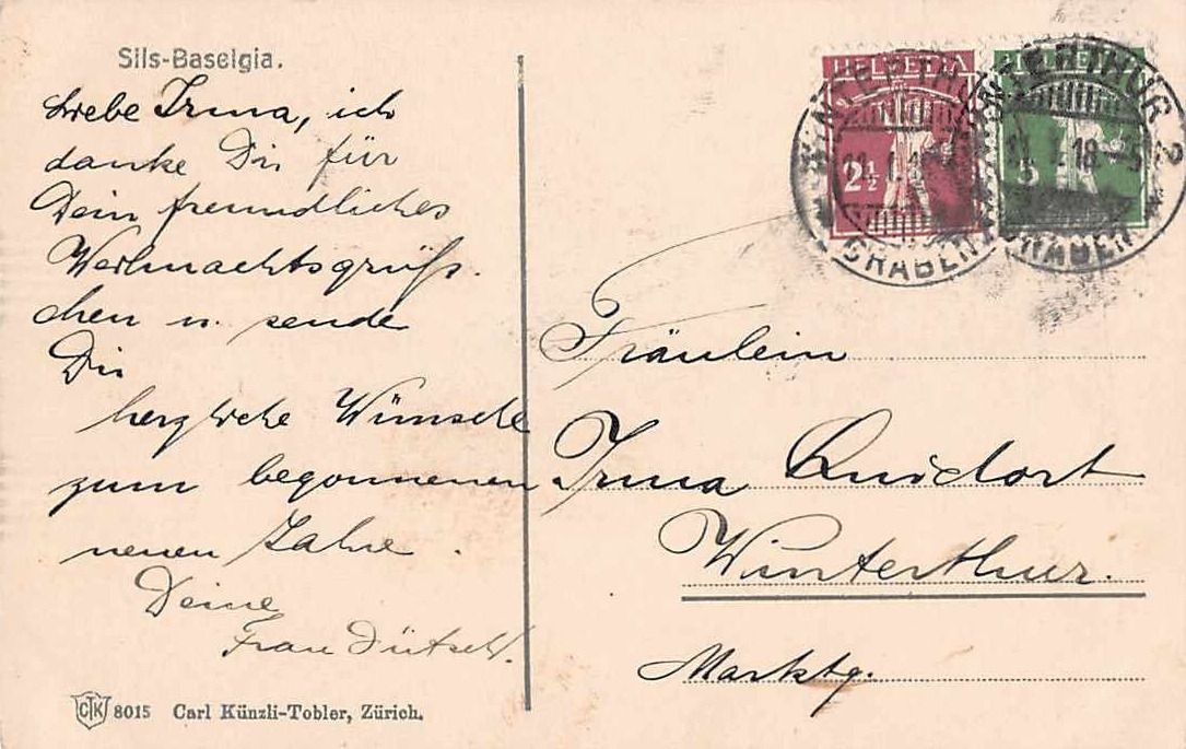 Cartoline postali: GRUSS aus SILS-BASELGIA GR 1918 – Usato da Winterthur venduto da SchatzchischtliWinti 1