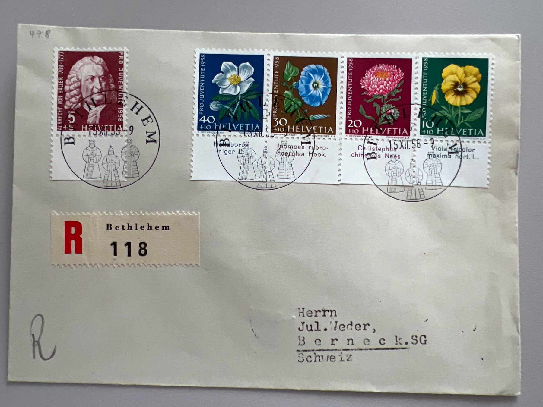 Tutti i francobolli: Pro Juventute 1958 4 Briefe mit allen Tabs – Usato da Buchrain venduto da wmm 2