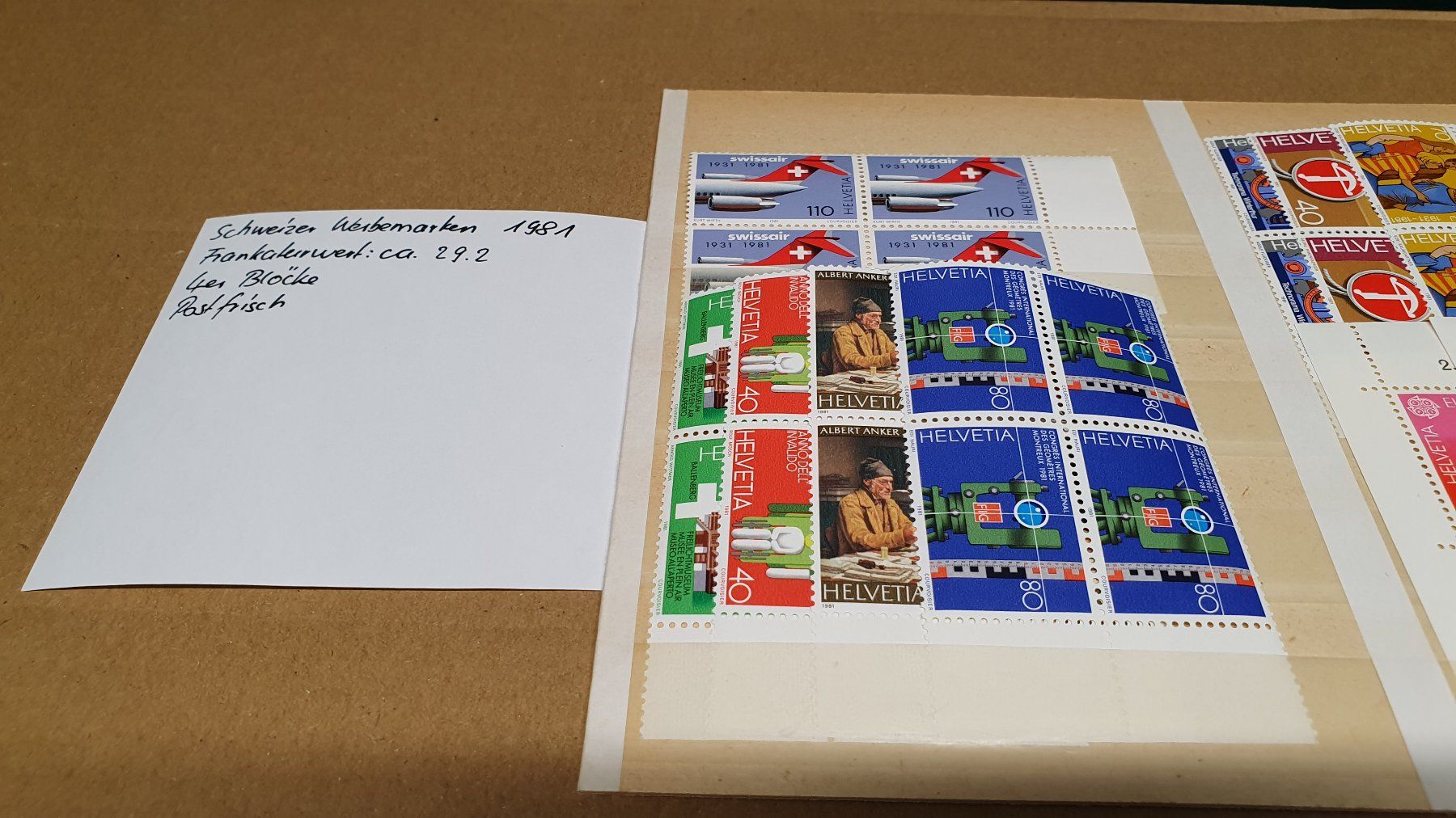 Tutti i francobolli: Schweizer Werbemarken Konvolut 1981 4er Blöcke postfrisch – Usato da Richigen venduto da Auerhahn11 1