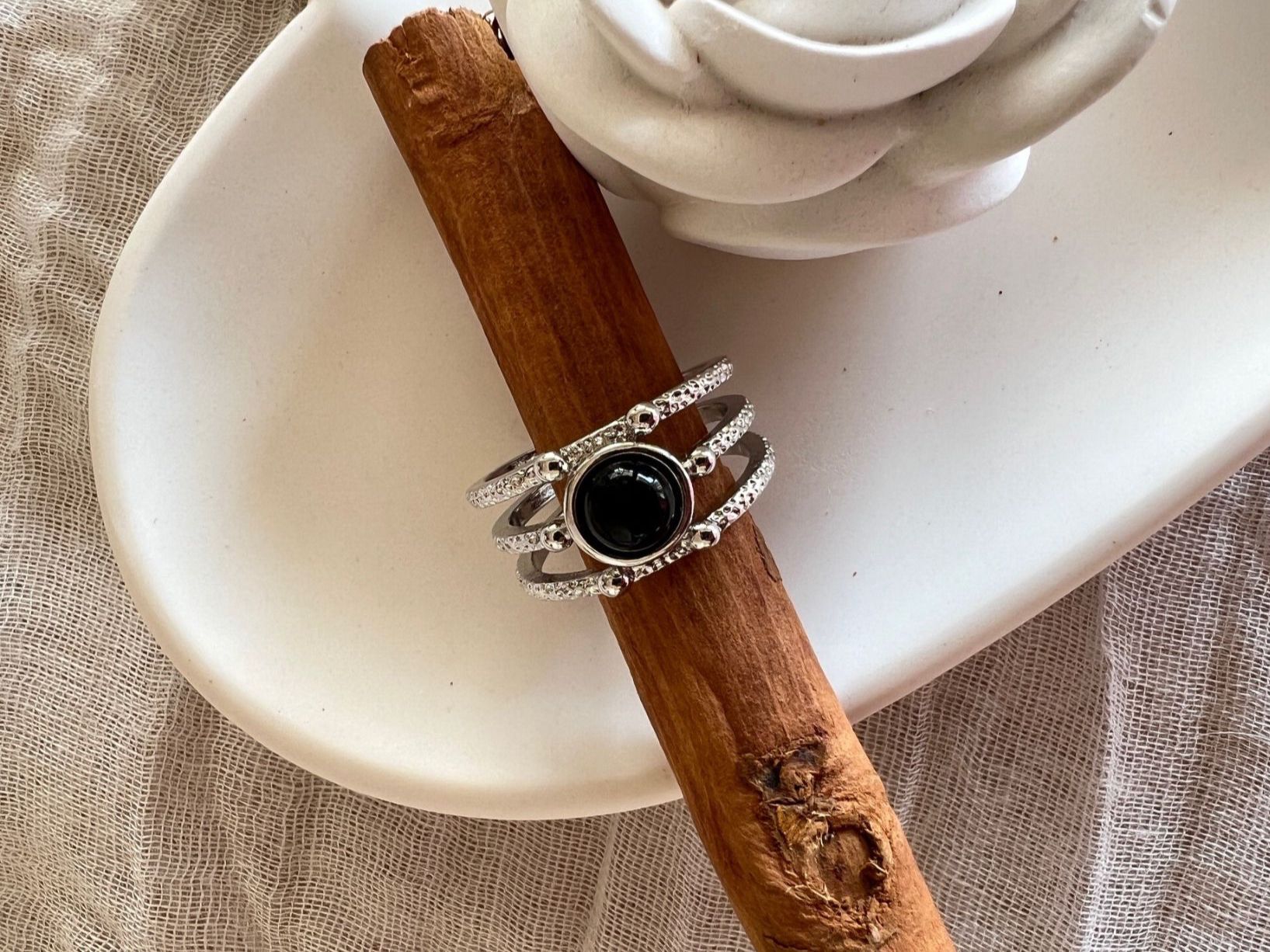 Anelli: Bague avec obsidienne - Obsidian Edelstahlring – Nuovo (secondo la descrizione) da Pully venduto da sunaddict 1