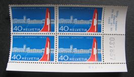 1953 Einweihung des Flughafen Zürich Viererblock postfrisch