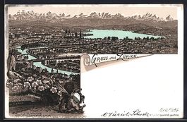 Litho Zürich, Ortsansicht aus der Vogel