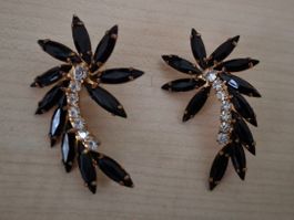 tolle Ohrringe Blume Stern blau schwarz Strass Vintage