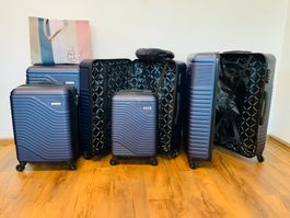 7 tlg. Reisekofferset Tasche + Hartschalenkoffer BLAU NEU