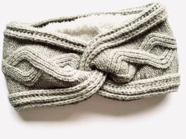 breites Strick Stirnband, grau, Innenseite Teddyfleece