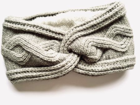 breites Strick Stirnband, grau, Innenseite Teddyfleece