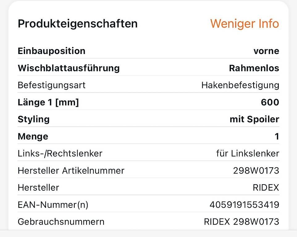 Tutti pezzi di ricambio auto: Scheibenwischer 600 mm vorne  Neu – Usato da Meilen venduto da inf_6dh9 3