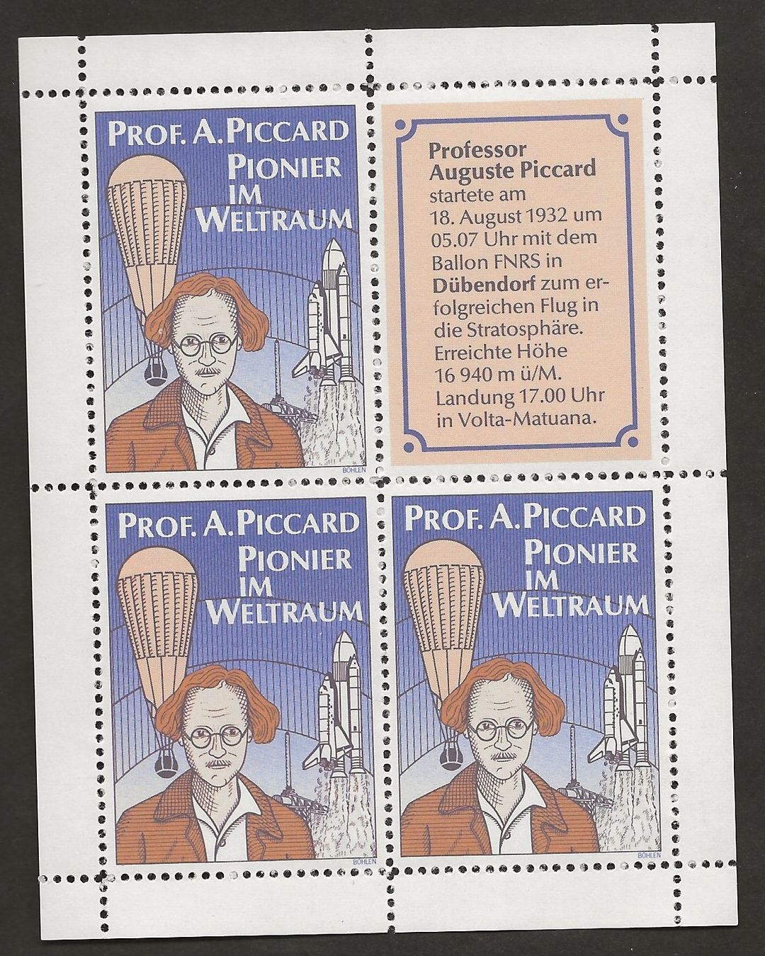 Tutti i francobolli: Ballon 1982 Schweiz Vignette Viererblock Piccard Luftpost – Usato da Au ZH venduto da xelagreb01