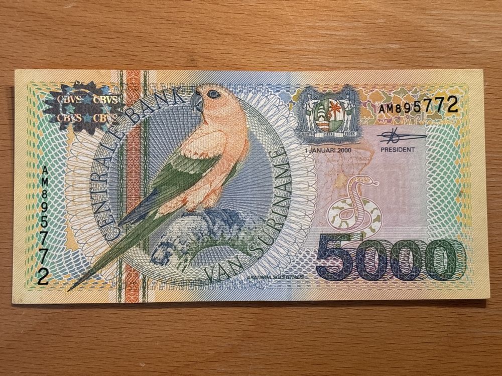 Suriname 5000 Gulden Banknote 2000 selten AU (Neu (gemäss Beschreibung ...