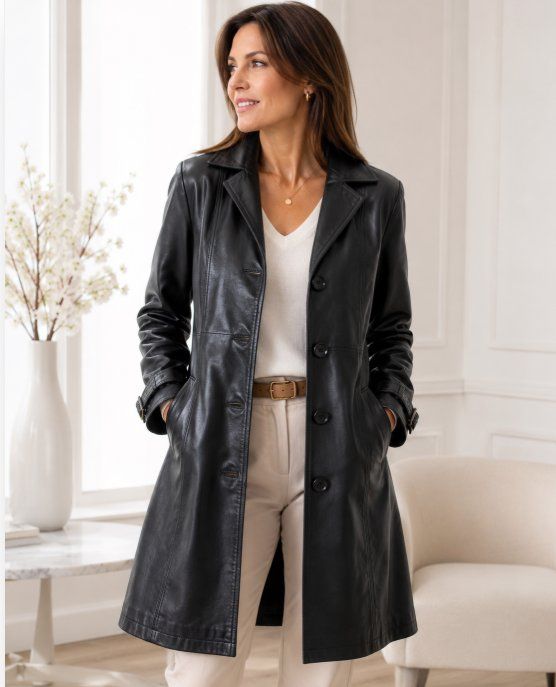 Manteaux: Essential Damen-Ledermantel schwarz 100 % Echtleder – D'occasion à Walzenhausen par Jana013