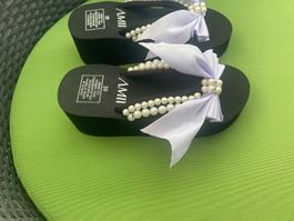 SUMMERTIME - stylische Flip-Flops mit Perlen, nero, 39