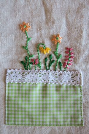 Leinentasche mit Blumenstickerei, neu
