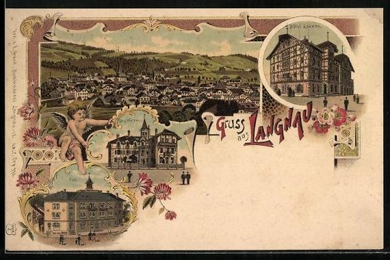 Cartoline postali: Litho Langnau /BE, Hotel Loewen, Post, D – Usato da Berlin venduto da bartko-reher