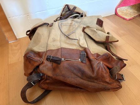 Vintage Rucksack aus Canvas & Leder  mit Zusatzriemen