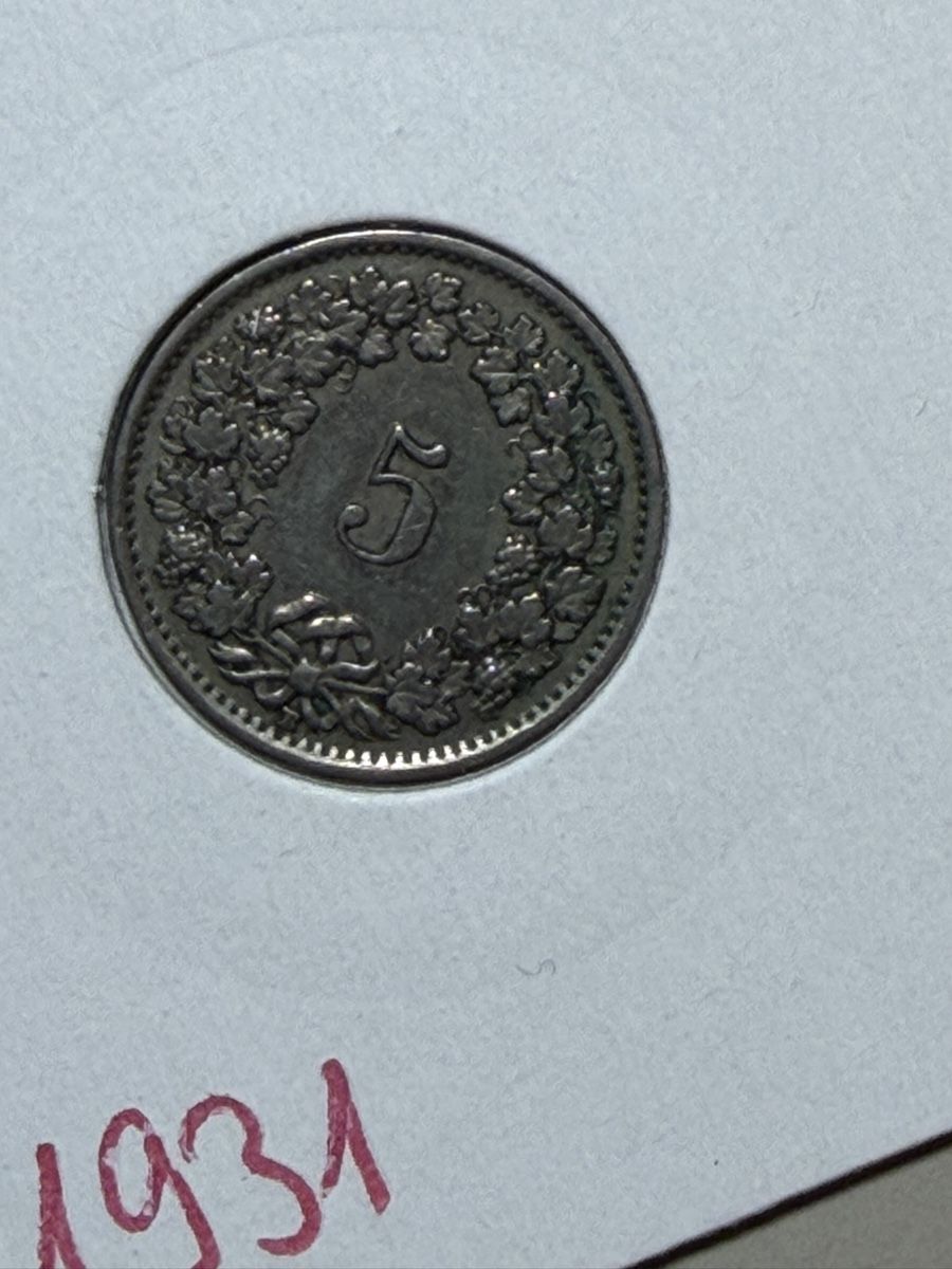 Tutti le monete: CH - 5 cts - 1931 – Usato da Payerne venduto da Mike1682
