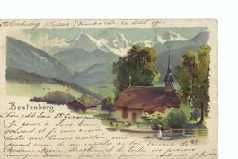 Beatenberg 1900 Ansicht mit Kirche und Berner Alpen