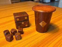 Würfelset Vintage Teakholz 60er 70er Teak Handmade Messing