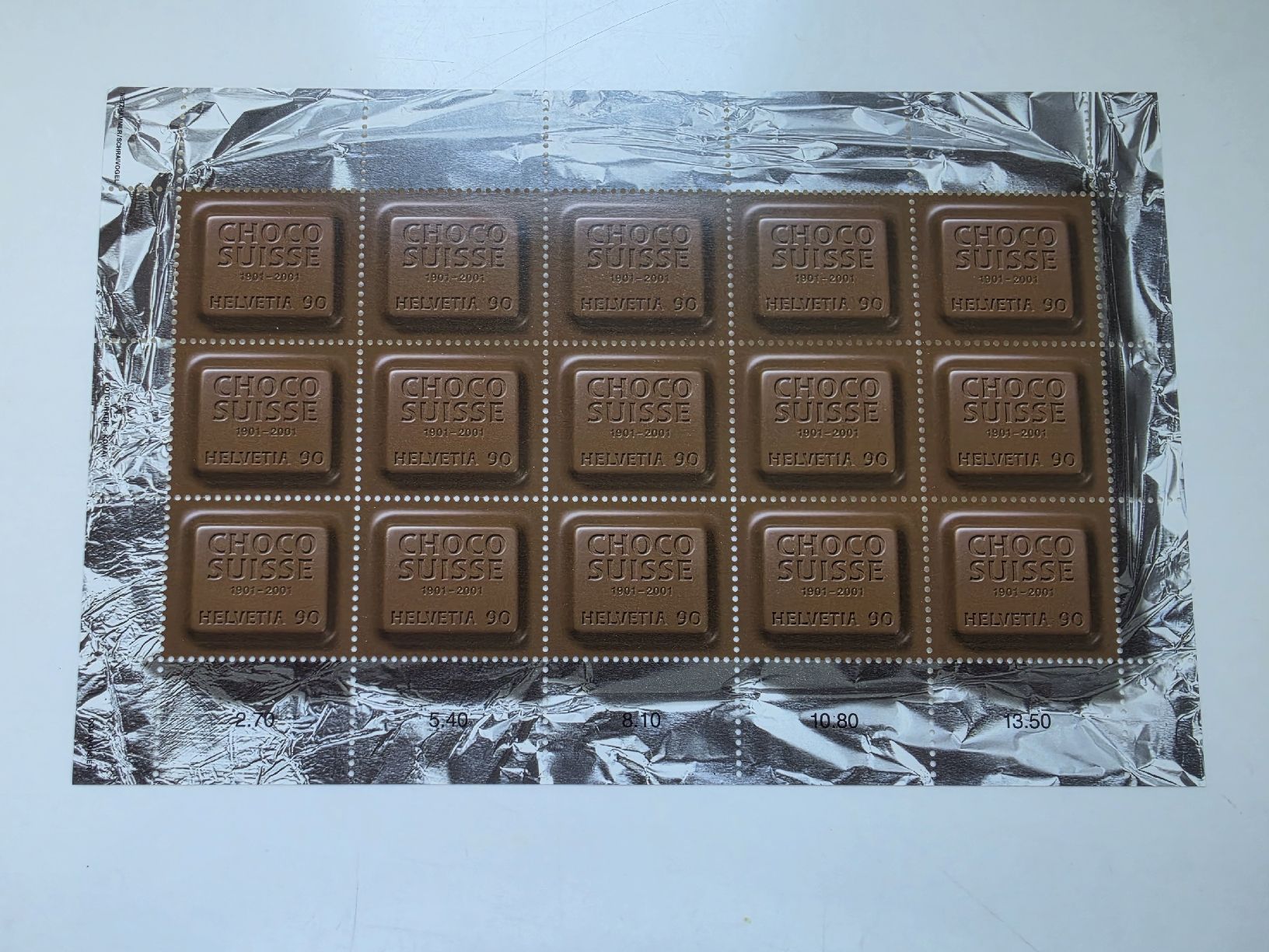 Alle Briefmarken: Kleinbogen Choco Suisse Briefmarke ** Frankaturware NEU – Neu und originalverpackt aus Zürich von ZH-Vintage