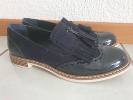 Chaussure mocassin à pampilles vernis, 37, navy