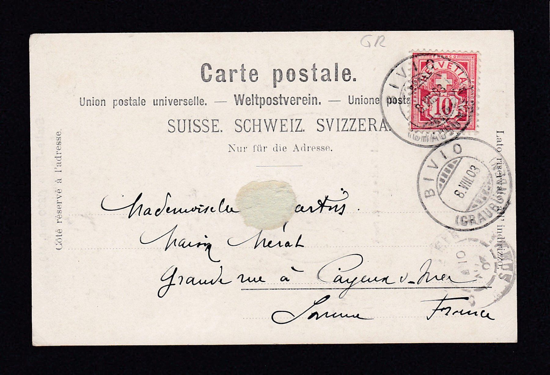 Cartoline postali: STALLA - BIVIO, Hotel Post, 1903 – Usato da Reiden venduto da cinfis 1