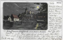 Schaffhausen, Schifflände mit dem Munoth im Mondschein Litho