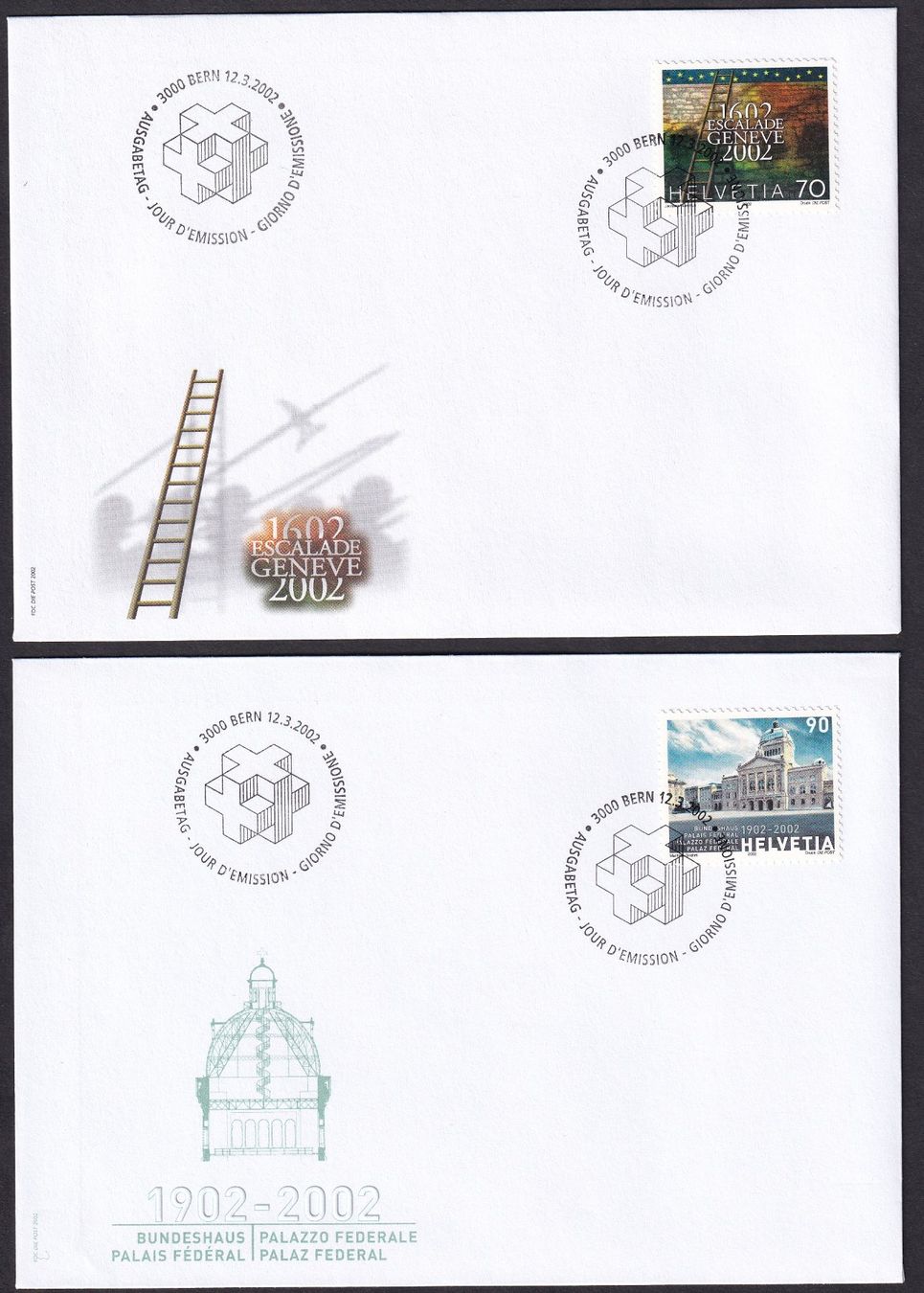 Tutti i francobolli: 2 FDC 1045- 1046 Serie Einzelmarken ET Bern 12.3.2002 – Nuovo (secondo la descrizione) da Olten venduto da clotaldi