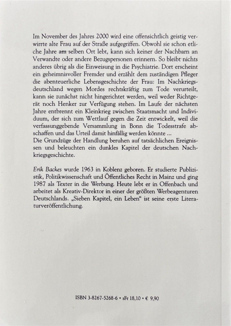 Libri: Backes Erik, Sieben Kapitel, ein Leben – Nuovo (secondo la descrizione) da Sarnen venduto da Livres 1